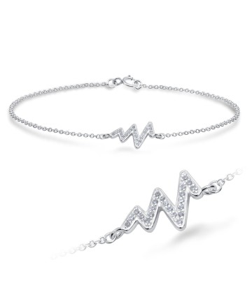 Heart Wave with CZ Stone Silver Bracelet BRS-1111