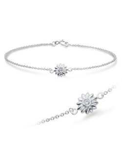 Sunflower with CZ Stone Silver Bracelet BRS-1115