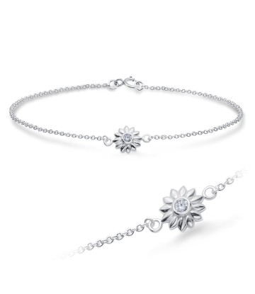 Sunflower with CZ Stone Silver Bracelet BRS-1115