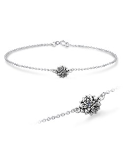 Dahlia Flower with CZ Stone Silver Bracelet BRS-1116