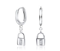 Lock Designed Silver Hoop Earring HO-2054