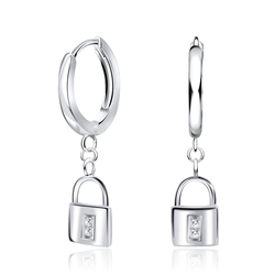 Lock Designed Silver Hoop Earring HO-2054