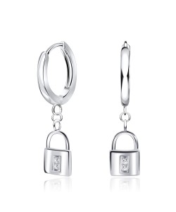 Lock Designed Silver Hoop Earring HO-2054