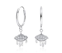 Sad Eyes Designed Silver Hoop Earring HO-2181