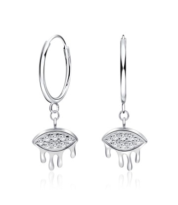 Sad Eyes Designed Silver Hoop Earring HO-2181