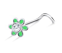 Green Flower Curved Nose Stud NSKB-801E