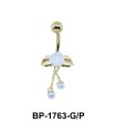 White Quartz Flower with Pearl Belly Piercing BP-1763