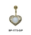 Heart Shaped with White Moonstone Belly Piercing BP-1773