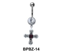 Designer Cross Belly Piercing with Stone BPBZ-14