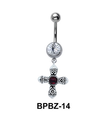 Designer Cross Belly Piercing with Stone BPBZ-14