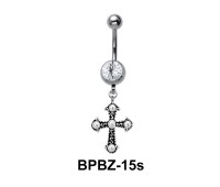 Stone Studded Cross Shaped Belly Piercing BPBZ-15s