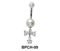 Belly Pearl Ring with Cross CZ BPCH-09