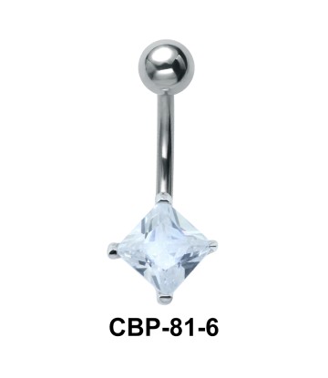 Square Cut Stone Set Belly Piercing CBP-81-6