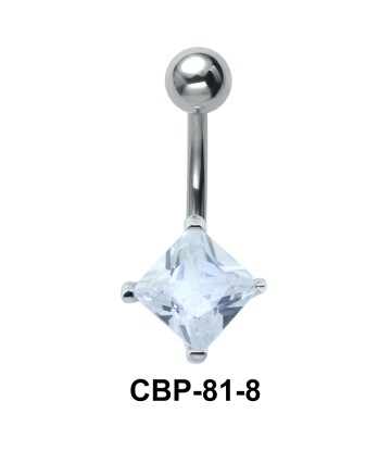 Square Cut Stone Set Belly Piercing CBP-81-8