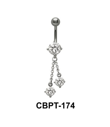 CZ Dangling Belly Piercing with Titanium Bar CBPT-174