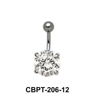 Round Brilliant Prong Set Belly CZ Crystal With Titanium Bar CBPT-206-12