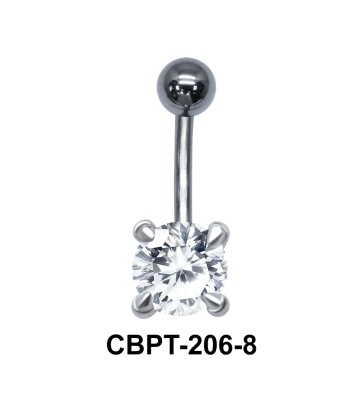 Round Brilliant Prong Set Belly CZ Crystal With Titanium Bar CBPT-206-8