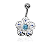 Stone Set Filigree Floral Belly Piercing FBP-04