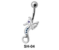 Stone Studded Seahorse Belly Piercing SH-04