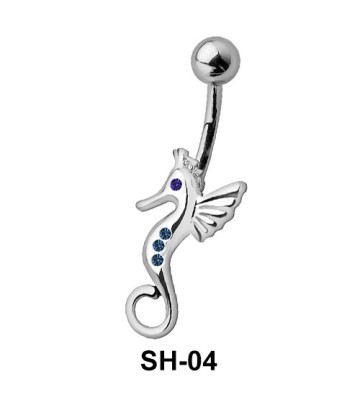 Stone Studded Seahorse Belly Piercing SH-04