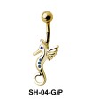 Stone Studded Seahorse Belly Piercing SH-04