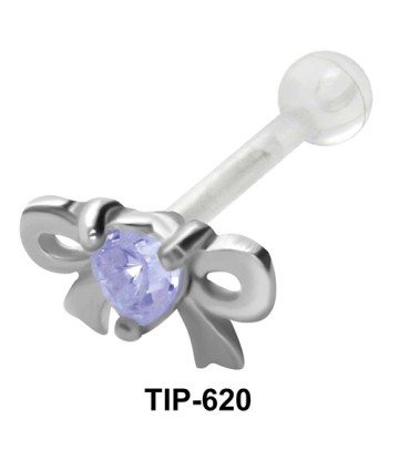 Heart Stone Set in Bow Design OTFE Internal barbells TIP-620