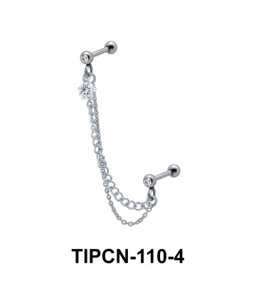Stone Set Double Chain Upper Ear Piercing TIPCN-110-4