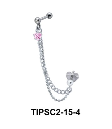 Pink Stone Set Ear Chain Piercing TIPSC2-15-4