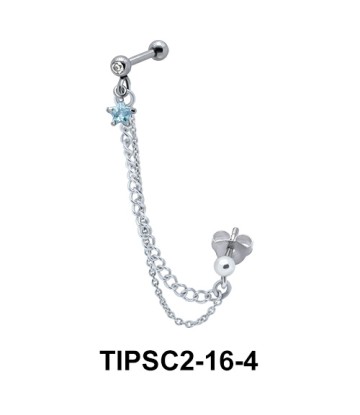 Ear Chain Piercing with Blue Star Stone TIPSC2-16-4