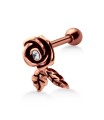 Stone Set Rose with Leaf Shaped Helix Piercing TIP-678