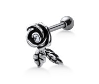 Stone Set Rose with Leaf Shaped Helix Piercing TIP-678