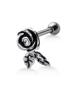 Stone Set Rose with Leaf Shaped Helix Piercing TIP-678