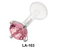 Prong Set Pink Stone Labrets Push-In LA-103