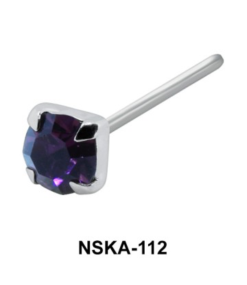 Round CZ Prong Set Silver Straight Nose Stud NSKA-112-4