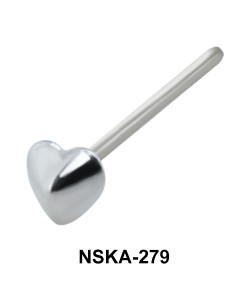 Heart Shaped Silver Straight Nose Stud NSKA-279