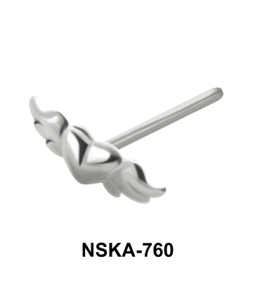 Winged Heart Shaped Silver Straight Nose Stud NSKA-760