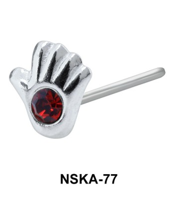 Stony Palm Shaped Silver Straight Nose Stud NSKA-77