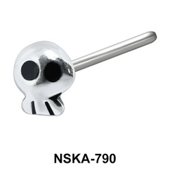 Petite Skull Shaped Silver Straight Nose Stud NSKA-790