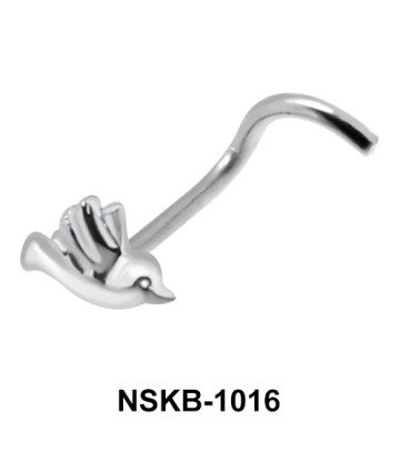 Bird Shaped Silver Curved Nose Stud NSKB-1016