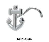 Anchor Shaped Silver Curved Nose Stud NSKB-1034