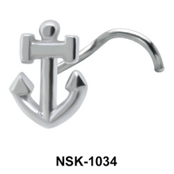 Anchor Shaped Silver Curved Nose Stud NSKB-1034