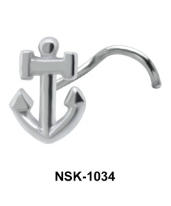 Anchor Shaped Silver Curved Nose Stud NSKB-1034