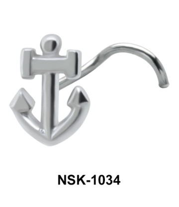 Anchor Shaped Silver Curved Nose Stud NSKB-1034