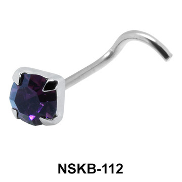 Round CZ Prong Set Silver Curved Nose Stud NSKB-112-4