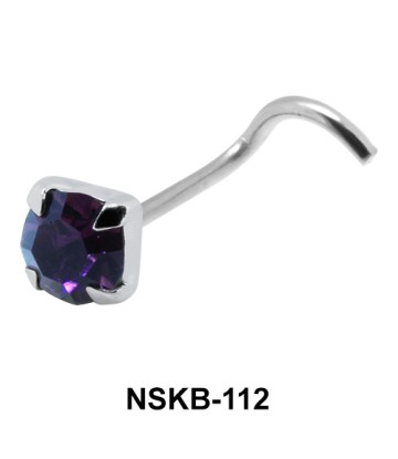 Round CZ Prong Set Silver Curved Nose Stud NSKB-112-4