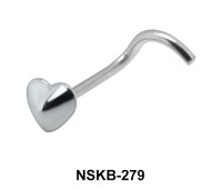 Heart Shaped Silver Curved Nose Stud NSKB-279