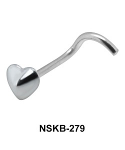 Heart Shaped Silver Curved Nose Stud NSKB-279