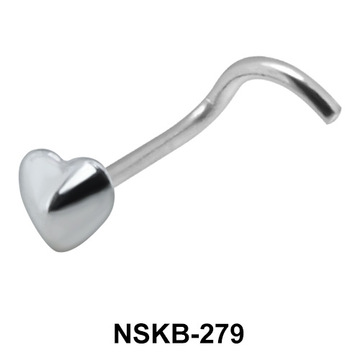 Heart Shaped Silver Curved Nose Stud NSKB-279