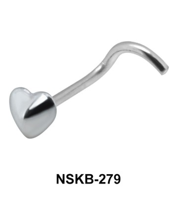 Heart Shaped Silver Curved Nose Stud NSKB-279