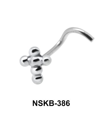 Ball Plus Shaped Silver Curved Nose Stud NSKB-386